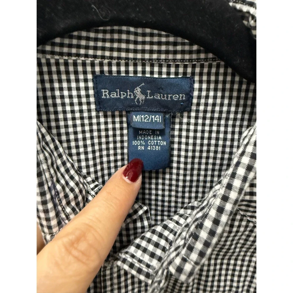Ralph Lauren Boys Black White Gingham Western Snap Shirt M 12/14 RN